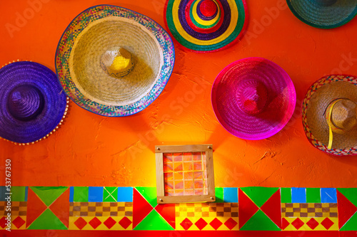 Mexican sombreros on the wall photo