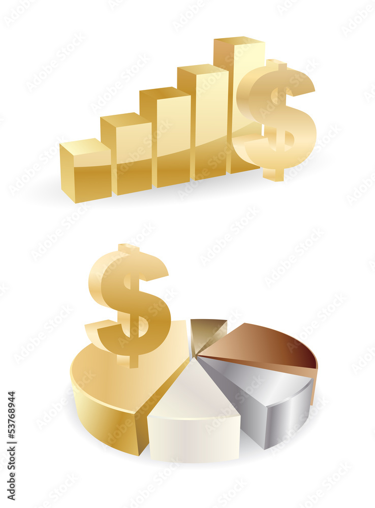 3d gold chart with dollar 3d gold chart with dollar
