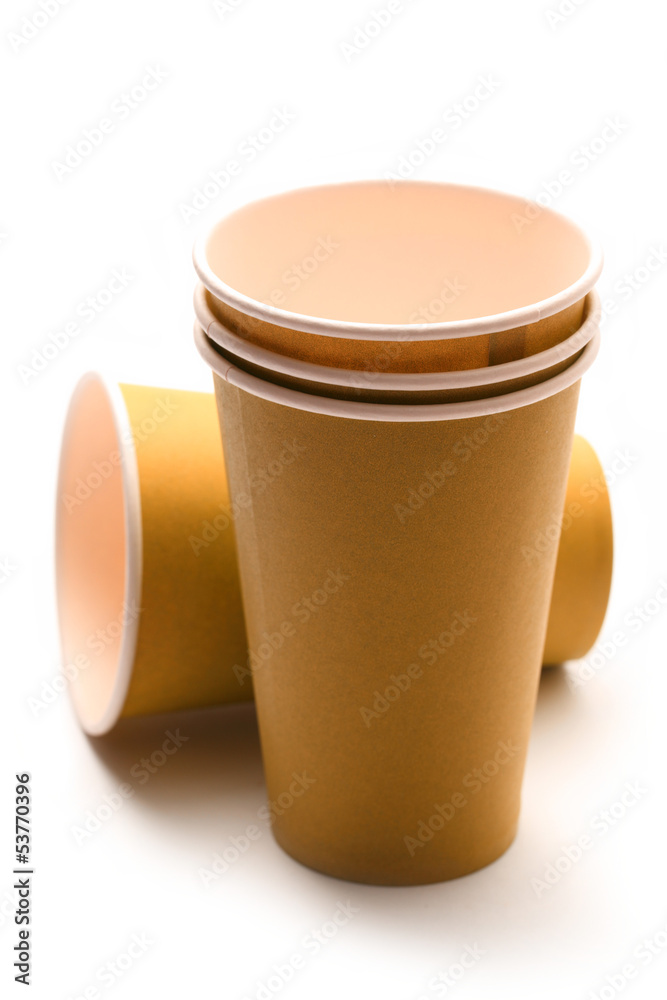 Brown paper cups on white background Brown paper cups on white background