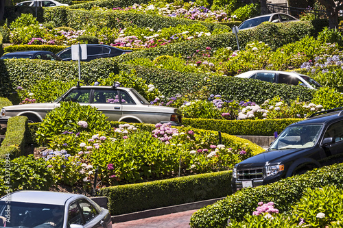 View of Lombard Street, the crookedest street in the world, San photo