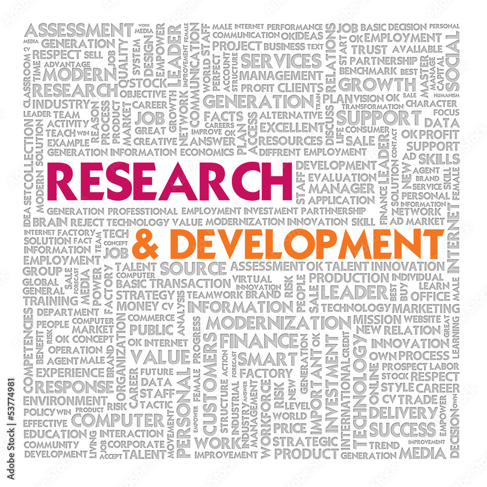 Word cloud for business and finance concept, Research and Devel Word cloud for business and finance concept, Research and Devel