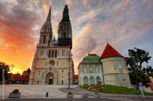 Zagreb Cathedral at sunrise. Croatia