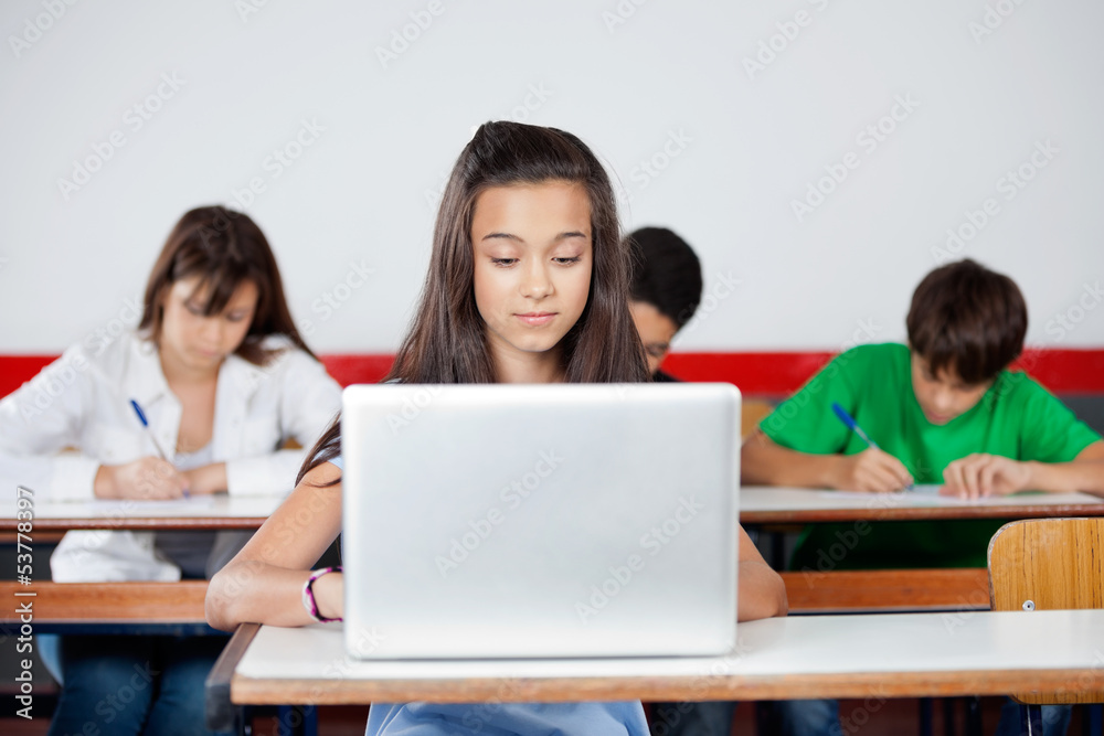Teenage Schoolgirl Using Laptop At Desk Teenage Schoolgirl Using Laptop At Desk
