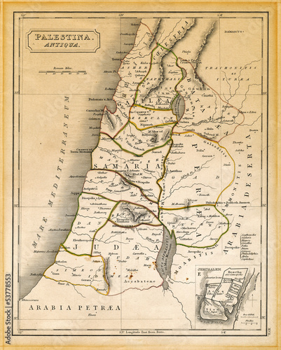 Ancient Palestine Map Printed 1845