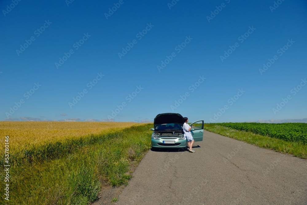 woman with broken car woman with broken car