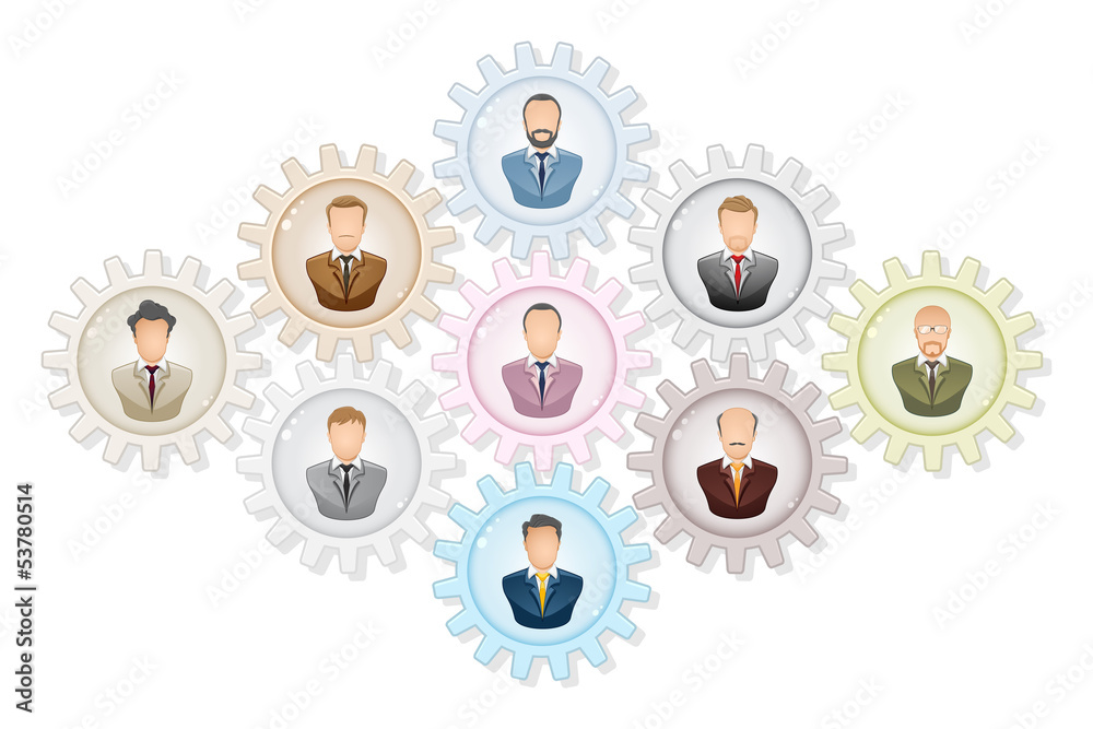 Businessman working together, with colourfull gears Businessman working together, with colourfull gears