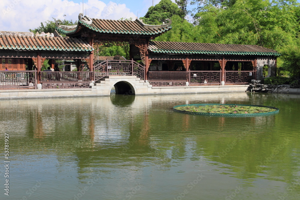 oriental Chinese garden and lake in Laichikok, Hong Kong oriental Chinese garden and lake in Laichikok, Hong Kong