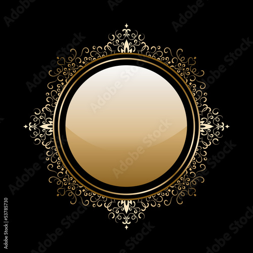 Vintage gold round frame on black