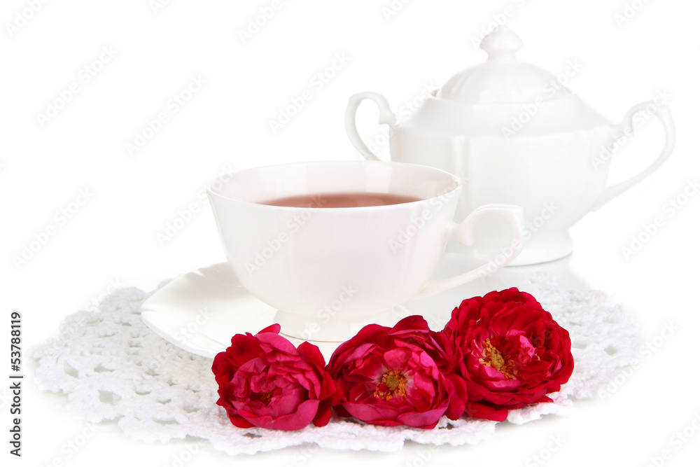 Rose tea isolated on white