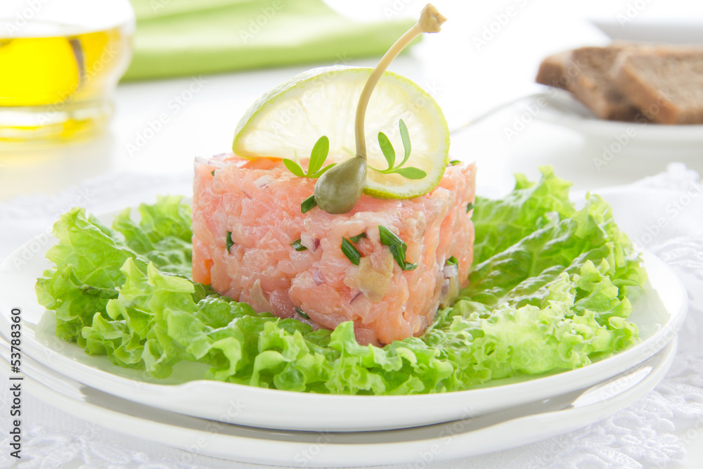 Tartar of salmon with lime. Tartar of salmon with lime.