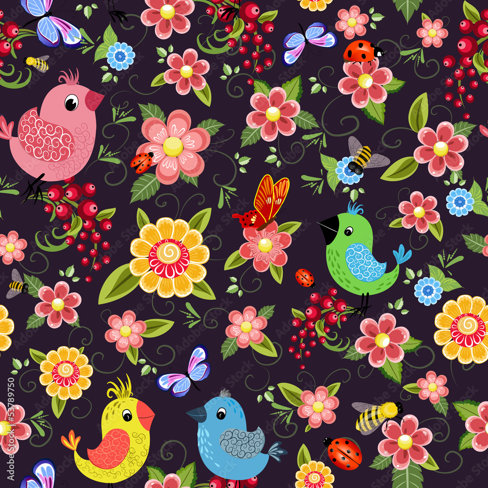 Cheerful seamless texture with birds