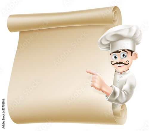 Chef pointing at menu
