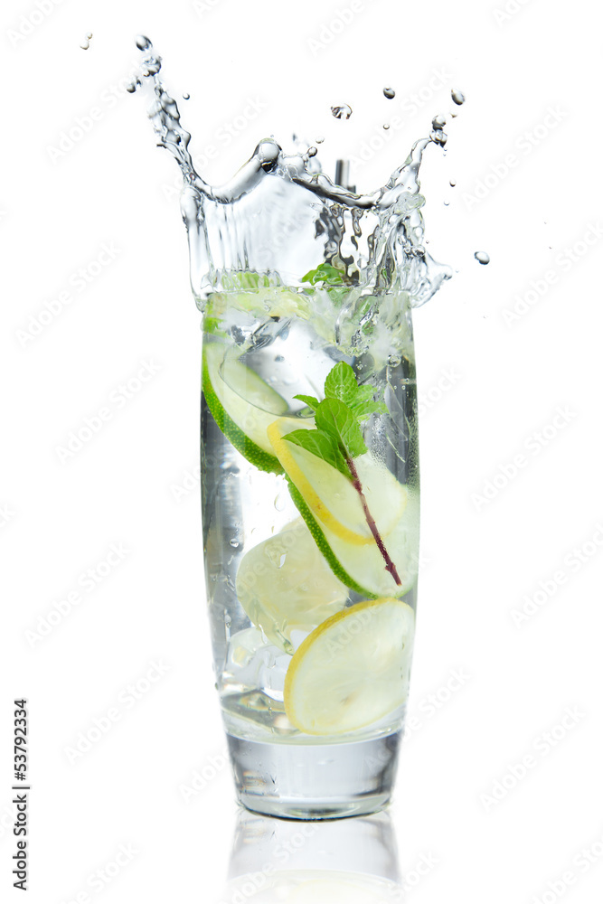 Cocktail with ice and lemon slice Cocktail with ice and lemon slice