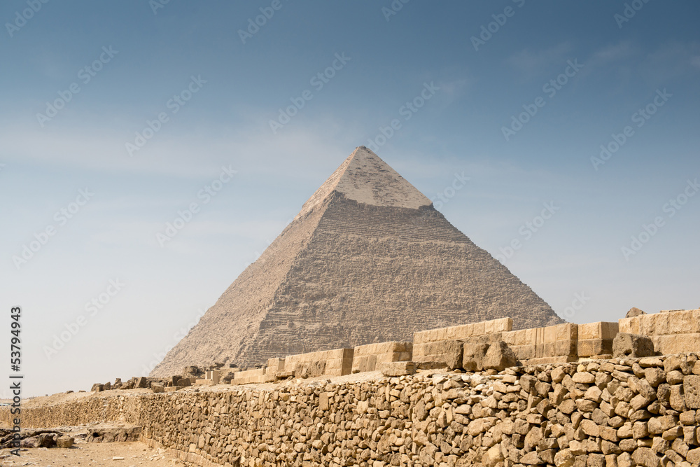 Pyramid of Khafre in Great pyramids complex in Giza