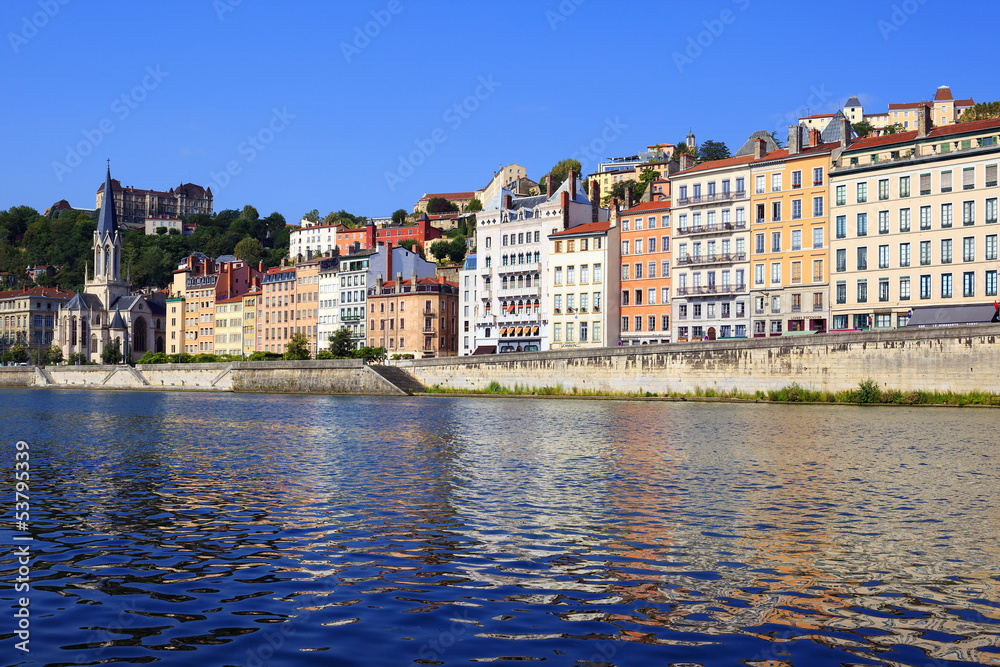 Lyon cityscape from Saone river