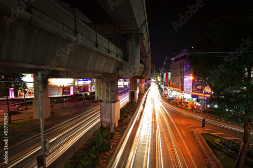 Light trails on RamaI street at Pathumwan junction