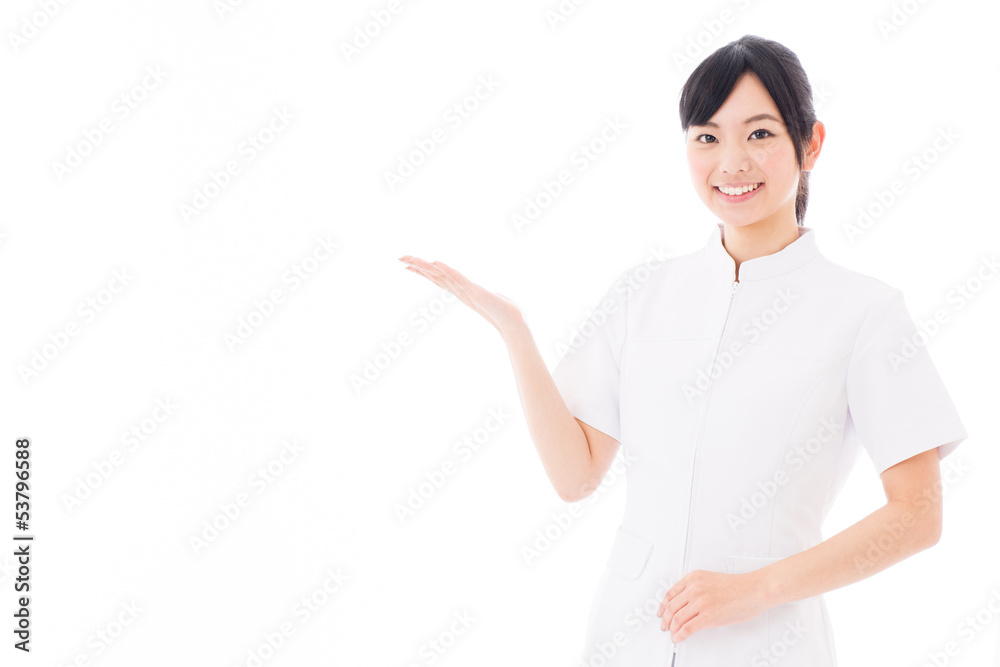 attractive asian nurse showing on white background attractive asian nurse showing on white background