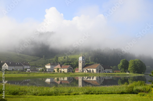 Beautiful natural landscape of Abbey Lake in Jura, France