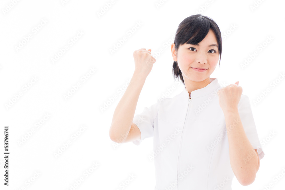 attractive asian nurse supporting on white background attractive asian nurse supporting on white background