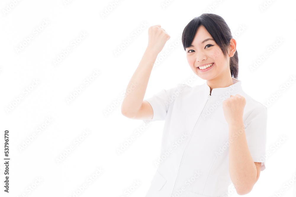 attractive asian nurse supporting on white background attractive asian nurse supporting on white background