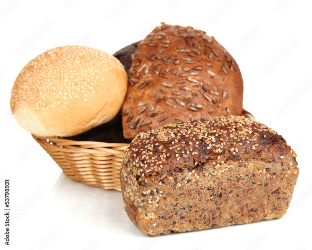 Variety of bread isolated on white