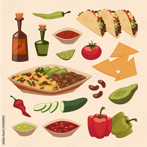 Mexican food. Objects set