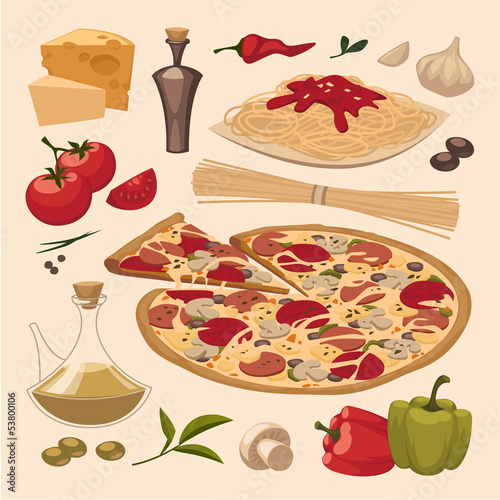 Italian food. Objects set