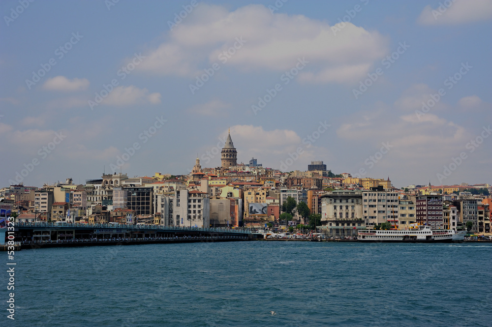 Galat Tower and ferryboat in Istanbul-Karakoy-Galata kulesi