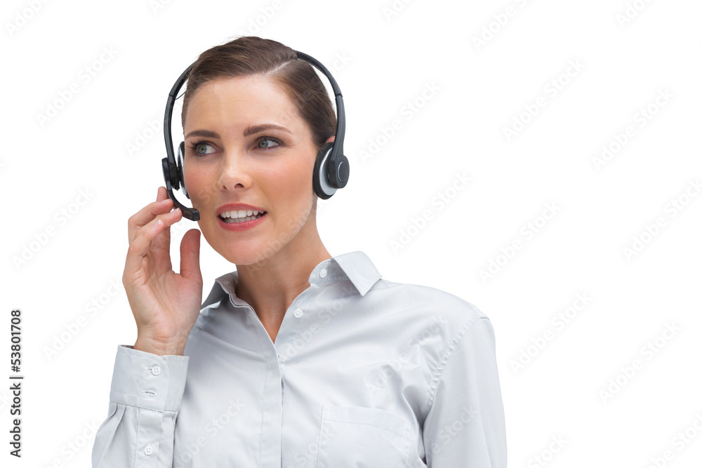 Call centre agent wearing headset Call centre agent wearing headset