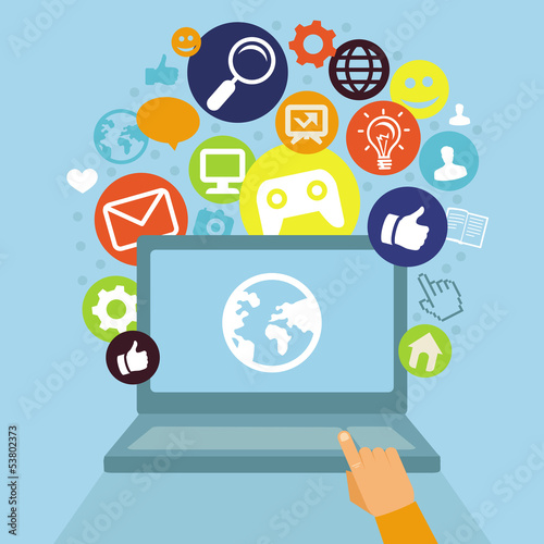 Vector laptop with social media icons