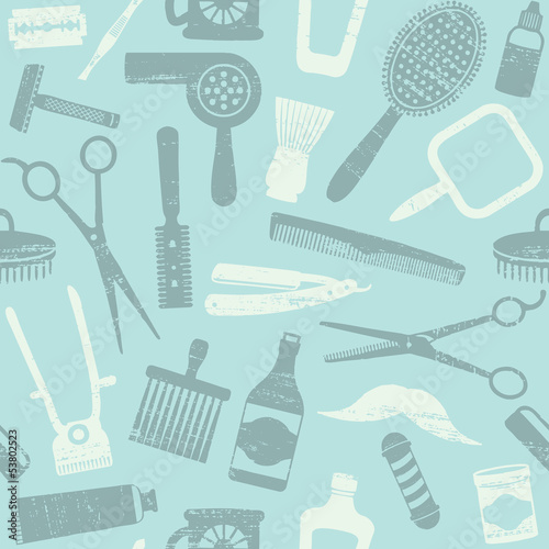 Vintage barber shop related seamless pattern 2