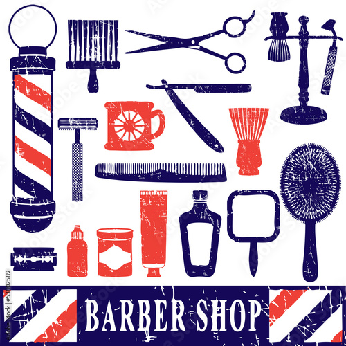 Vintage barber shop tools silhouette icons set 3