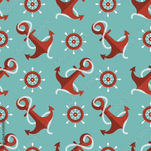 navigation seamless pattern with an anchor and a steering wheel