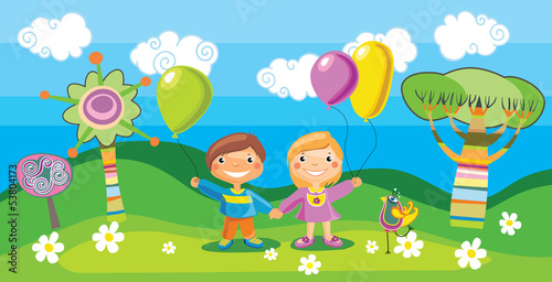 Boy and a girl with a balloons