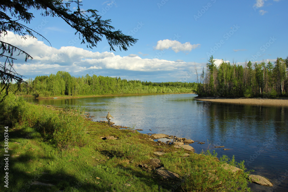 A fisherman on the river Ungru in South Yakutia
