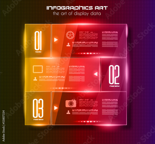 Infographic design template with glass surfaces.and spotlights