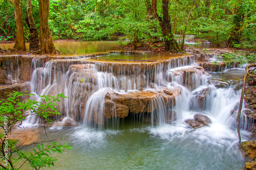 Waterfall in deep rain forest jungle  Huay Mae Kamin Waterfall