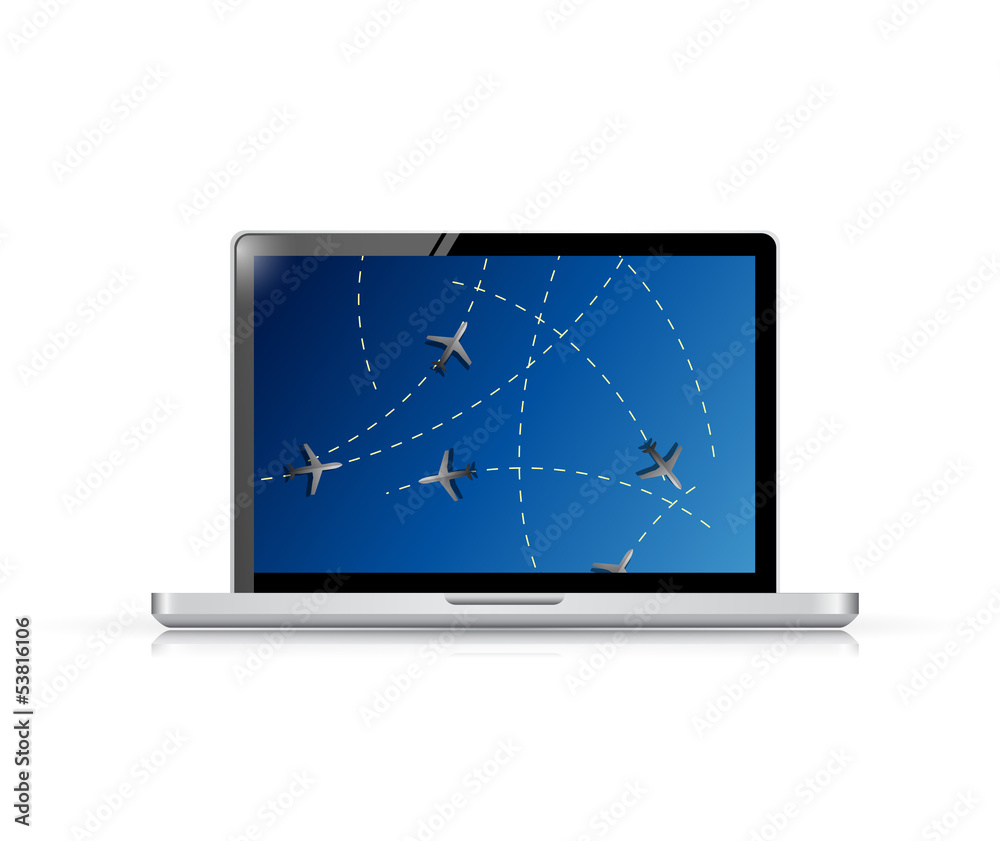laptop fly tracker concept illustration design