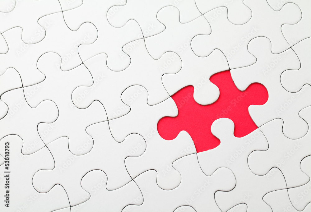 Missing puzzle piece in red color Missing puzzle piece in red color