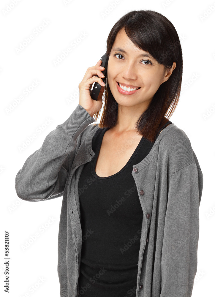 Asian woman with phone call isolated on white background Asian woman with phone call isolated on white background