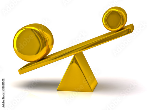 Imbalance concept. Golden scales.