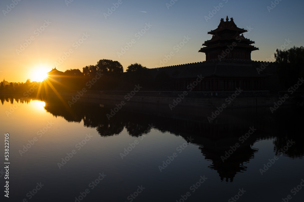 Watchtower of Forbidden City at sunrise