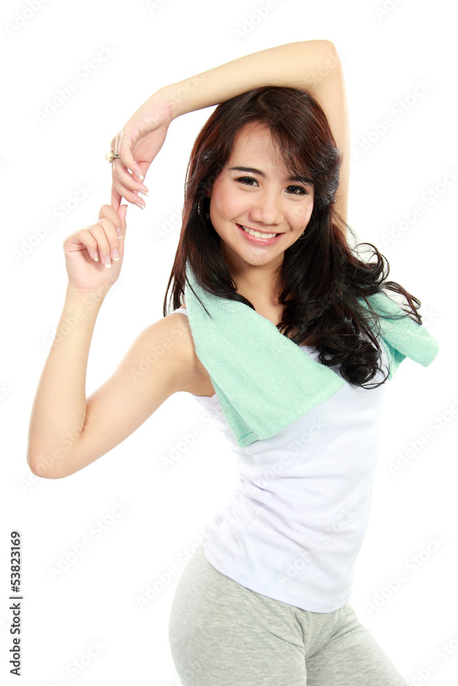 Happy young asian woman doing exercise Happy young asian woman doing exercise