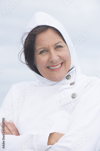 Happy Woman cold season portrait ocean