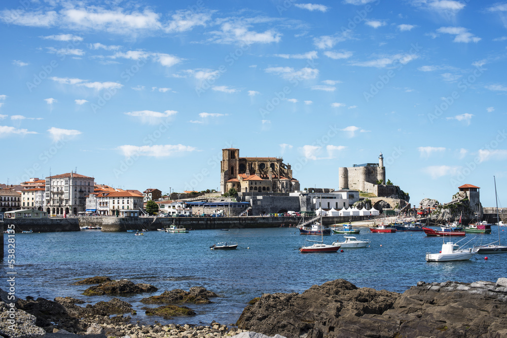 View of the Fishing Village of Castro Urdiales, Cantabria, Spain
