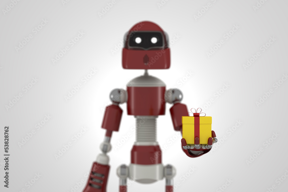 Robot with gift box Robot with gift box