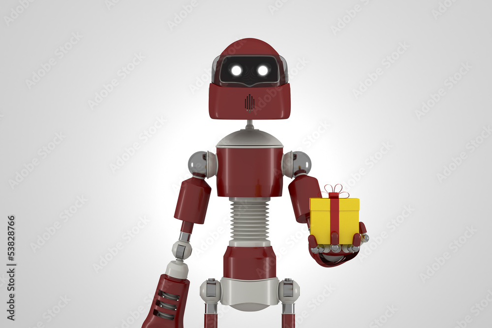 Robot with gift box Robot with gift box
