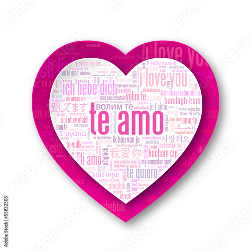 "TE AMO" (corazón amor te quiero tarjeta rosa nube de palabras)
