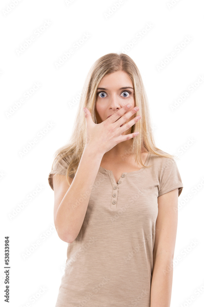 Beautiful woman with a astonished expression