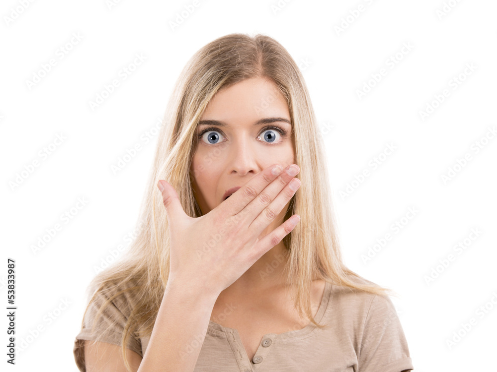 Beautiful woman with a astonished expression Beautiful woman with a astonished expression